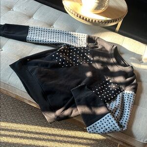 Maxi Millan Black and Gray Patterned Color-block Crewneck Sweatshirt Size Large